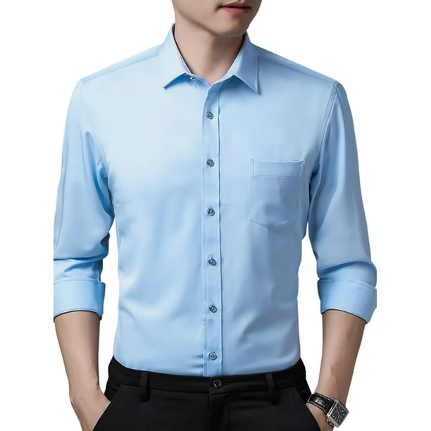 Men Shirt Slim Long Sleeve Casual Button Down Shirts 